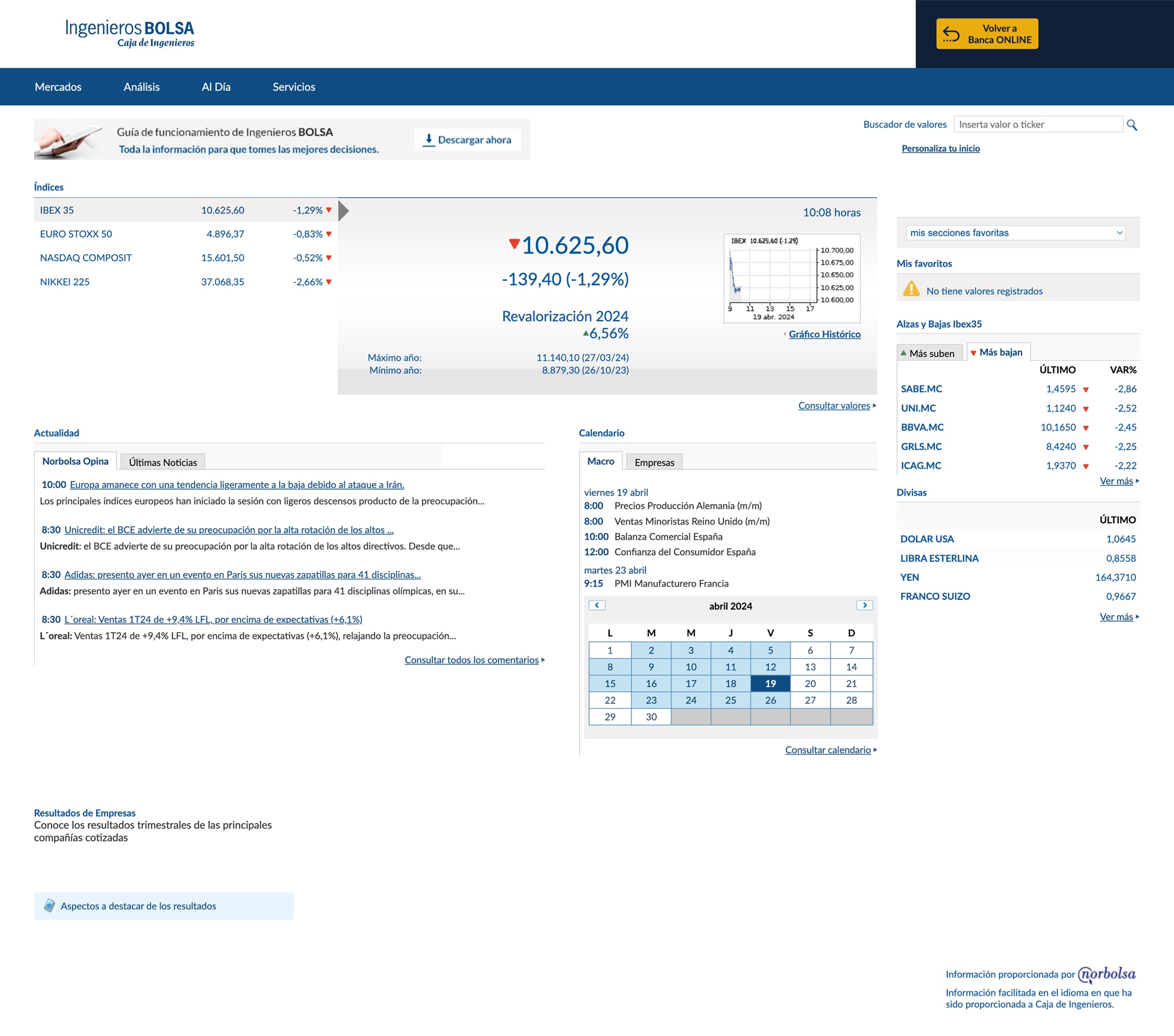 The inherited Norbolsa terminal's home page
