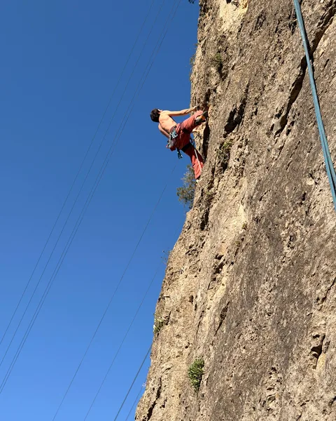 Climbing a rock face