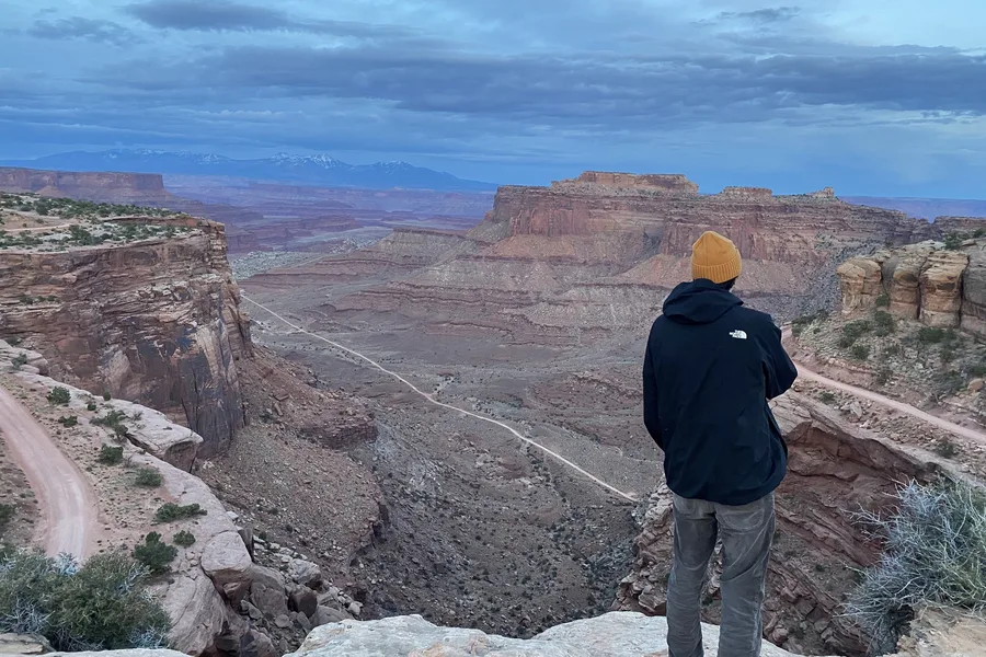 Looking over a canyon at dusk